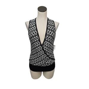 Maeve Anthropologie Black Floral Knit Sweater Vest Size Small Mosaic Tile